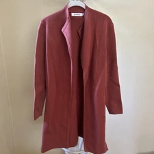 Women’s Anrabess Burgundy Open Knee Length Cardigan, Three-Quarter Inch Sleeve