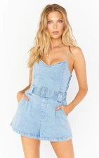 Show Me Your Mum Sleevless Denim Sloane Romper Belted Smocked Seafolly Blue S