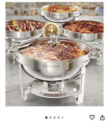 WARMOUNTS Set of 4 Chafing Dish Buffet 5 L, Round Food Warmers for Catering