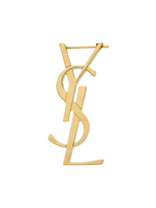 100% AUTH NEW WOMEN SAINT LAURENT CASSANDRE GOLD TONE BRASS SINGLE LOGO EARRING