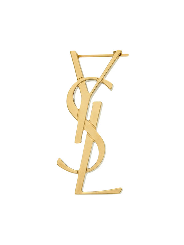 100% AUTH NEW WOMEN SAINT LAURENT CASSANDRE GOLD TONE BRASS SINGLE LOGO EARRING