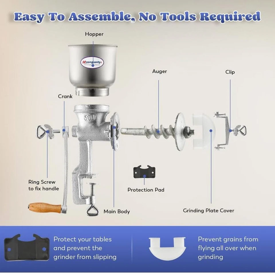 Moongiantgo Getreidemühle Manuelle mit 13cm Zoll großer Trichter & 4cm - Bild 4 von 4