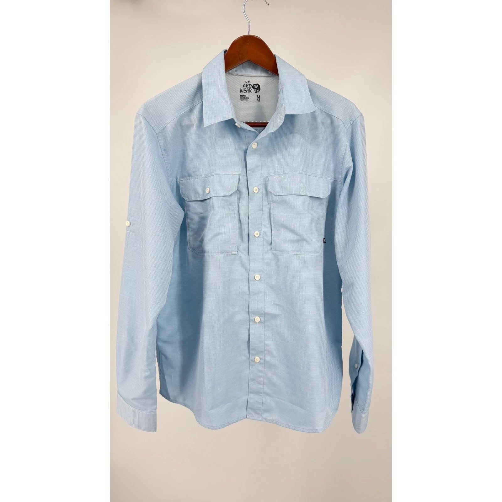 Mountain Hardwear Mens Medium Blue Micro Check Button Up Hiking Shirt