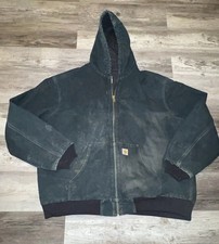 Vintage 90s USA Made Carhartt Hooded Jacket Black Quilted Zip J04-BLK Size 3XL