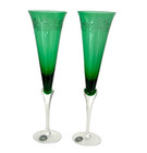 Set of 2 Lenox Holiday Gems Emerald Green Glass Toasting Flutes Etched NEW