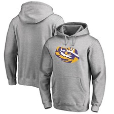 Men's Ash LSU Tigers Primary Team Logo Pullover Hoodie