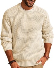 Mens Casual Knit Crewneck Sweater Warm Pullover Soft Textured Fall Winter Top