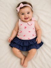oshkosh b'gosh Baby Girls 2 piece Outfit Set Ruffle Skort Skirt Tank Top 6m 3-6m