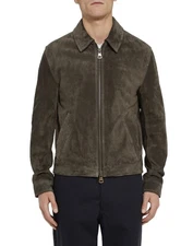 AMI Men Slim-Fit Suede Leather Jacket Small Brown