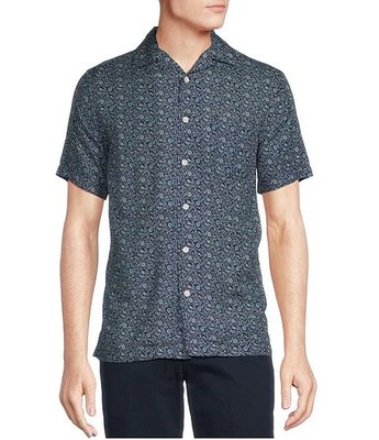 Cremieux Camp Shirt Men's Blue Label Vine Floral Print Short Sleeve - Large