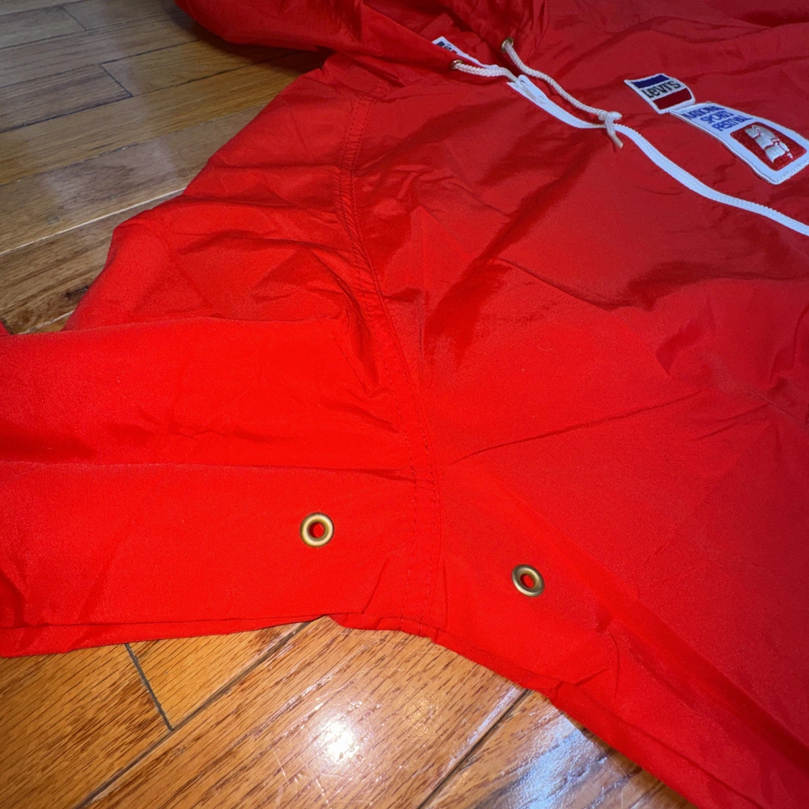 Vintage 60s Levis Hooded National Sports Festival Jacket Light Windbreaker M Red - product detail image 10