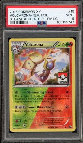 Pokemon Volcarona Pokemon League 4th Place Reverse Holo #15 PSA 9 Mint
