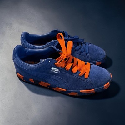 PUMA Knicks 21019 Suede Blue/Orange Low Top Lace-Up Men s Suede Athletic Sneaker