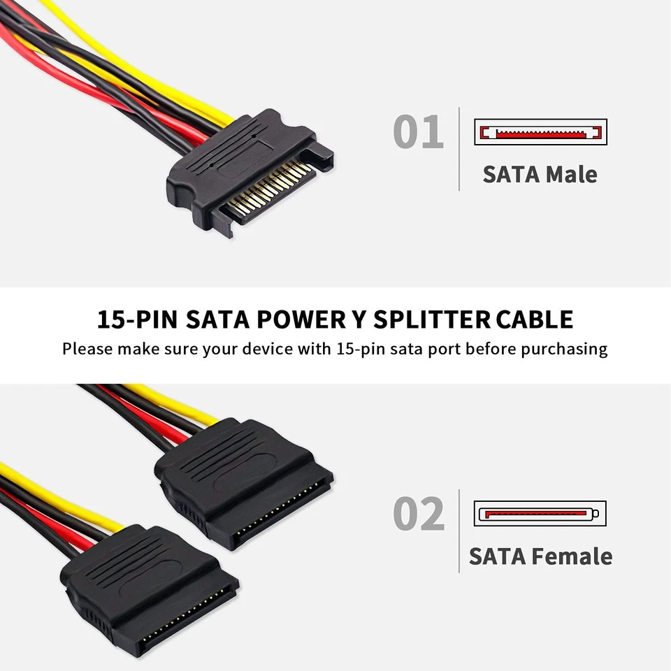 4pcs SATA Power Splitter Cable,15 Pin Male to 15 Pin Dual Female Power Cable ... - Image 4 of 4