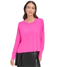 DKNY Womens Studded Pullover Sweater, brghtpink, XS