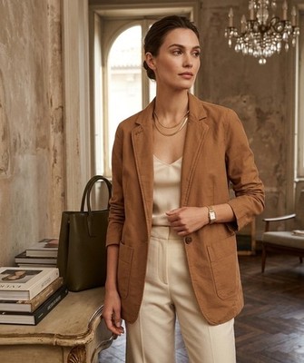 Everlane Cotton-Linen Fatigue Blazer Sz XS Walnut Brown Minimalist Chore Jacket