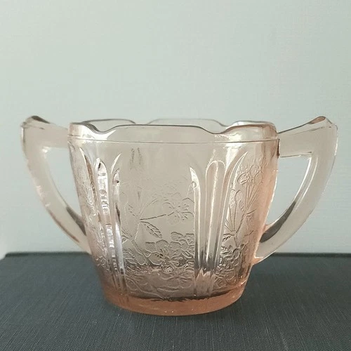 Cherry Blossom Pink Jeannette Sugar Bowl Depression Glass 1930s