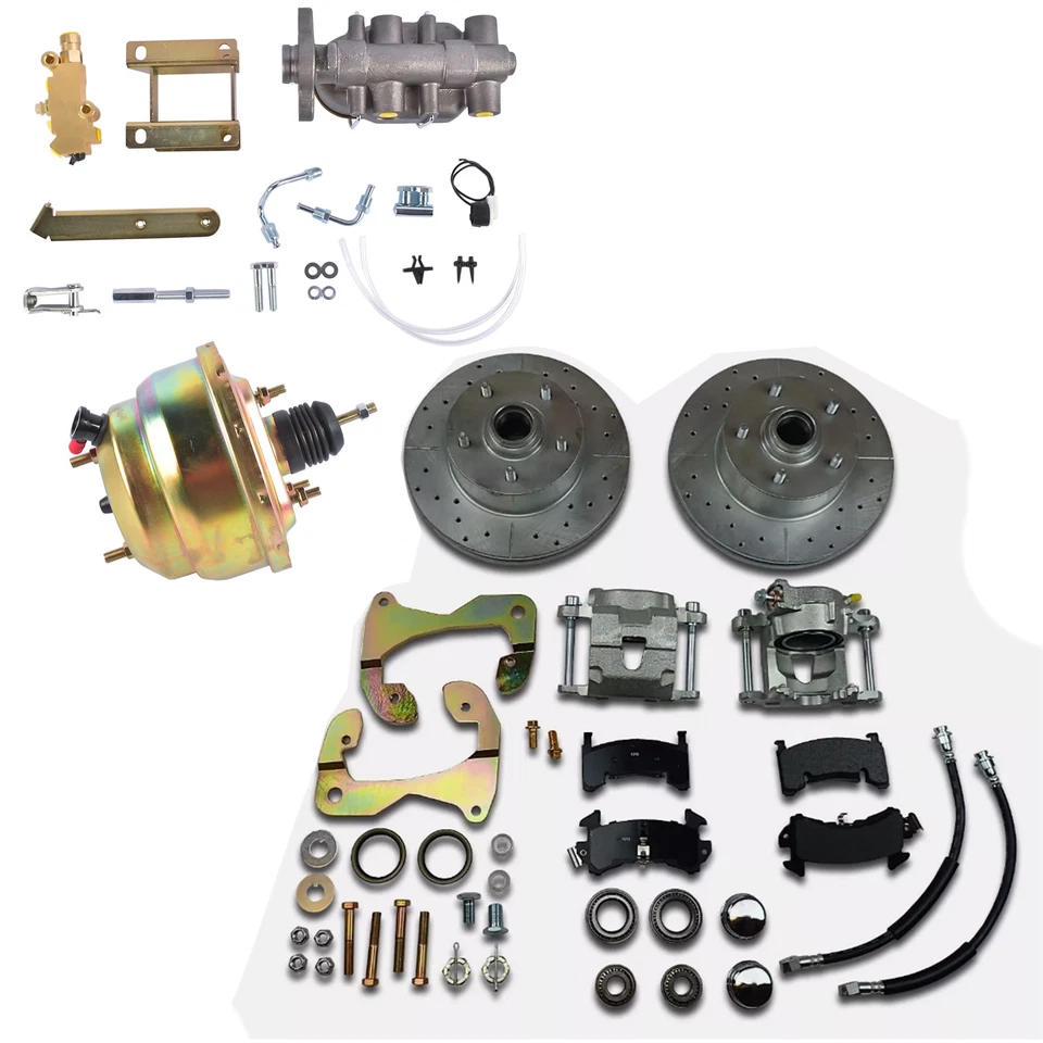 Front Power Disc Brake Conversion Kit Drilled Rotors Set for Chevy Bel Air 55-57 - Image 4 of 4