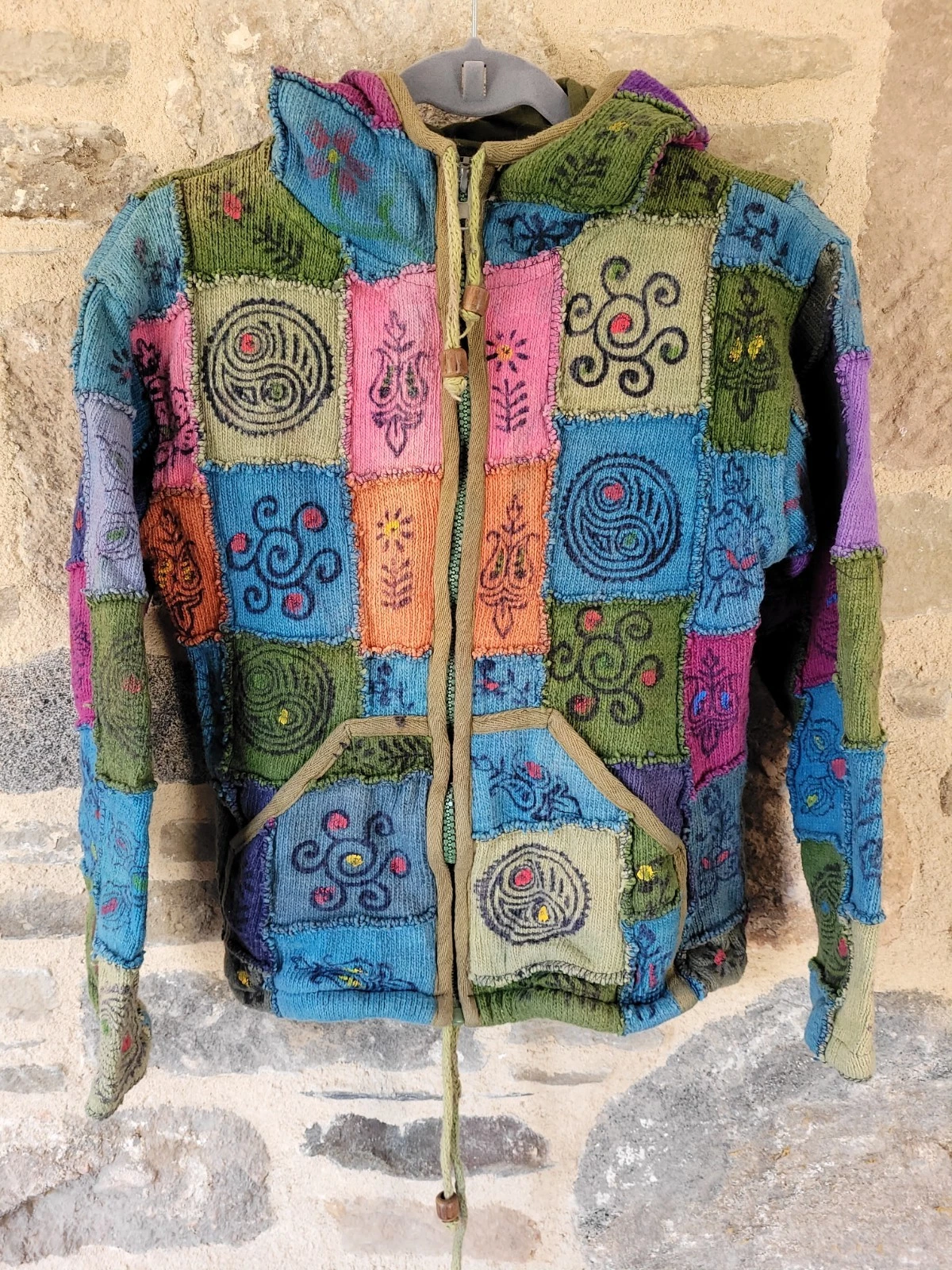 Uttam Handmade Patchwork Floral Hippie Zip Up Hoodie Festival Multicoloured UK10