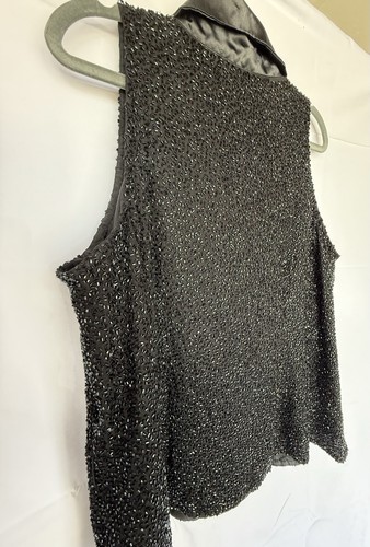 Laurence Kazar Silk Vest Beaded Embellished Sequin Button DN Sleeveless Size 16 - Picture 7 of 18