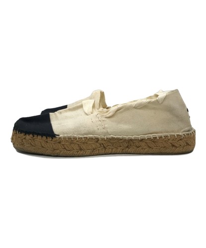 CHANEL Mules Sandals Frat EU37/US7 Ivory Black Canvas Espadrilles CC Logo 01634i - Picture 3 of 24