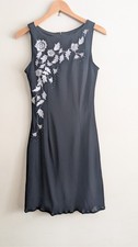 JS Boutique Black Sleeveless Dress 4 Silver Floral Embroidery Evening Cocktail