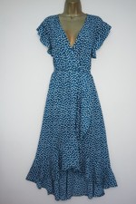 SHEIN TEAL BLUE WHITE FLORAL FIX WRAP MIDI TEA DRESS SIZE XL 16