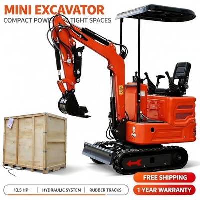 FREE SHIP 1Ton Mini Excavator B&S 13.5HP Crawler Tracked Hydraulic Thumb Digger