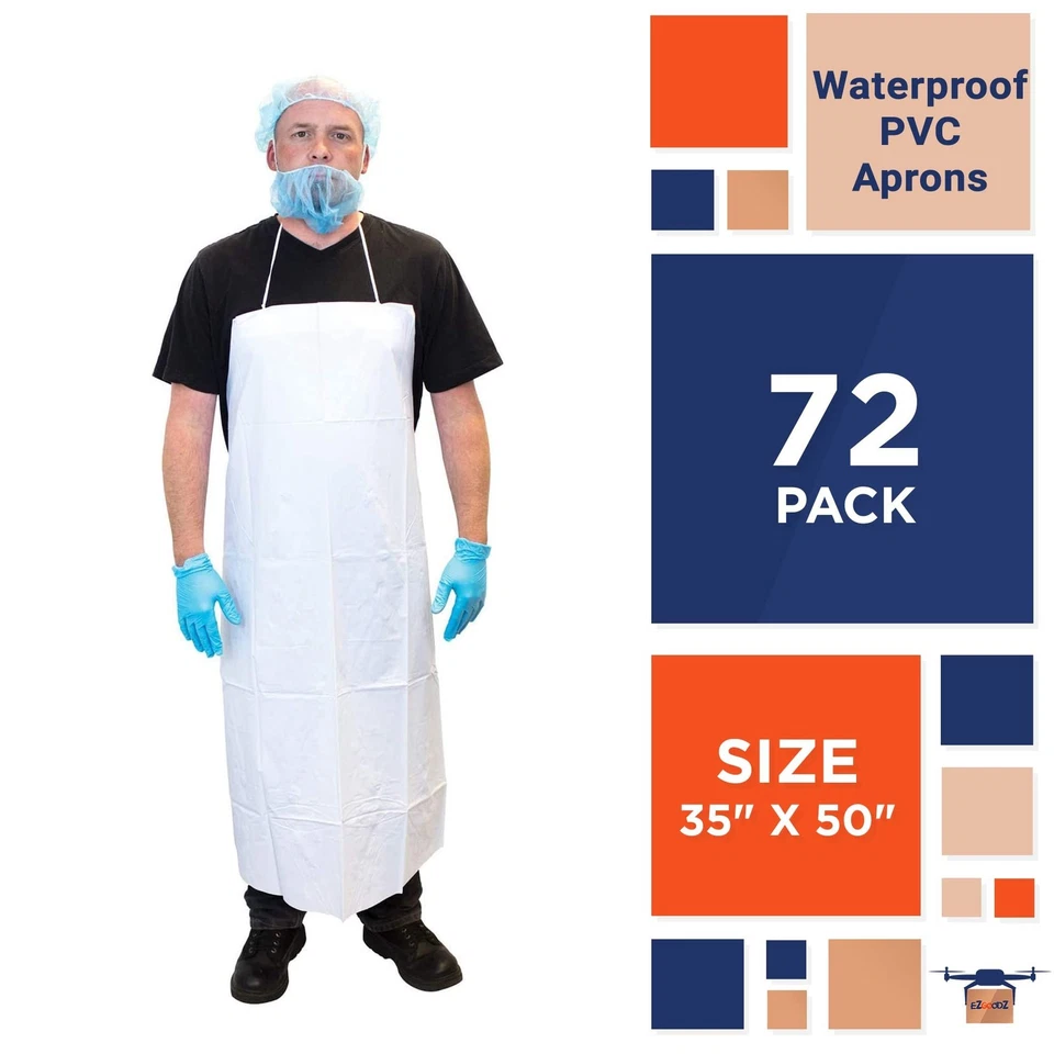 Paquete de 72 delantales desechables de vinilo blanco 35x50 6,0 mil delantales de PVC con acabado troquelado Foto 2 de 4