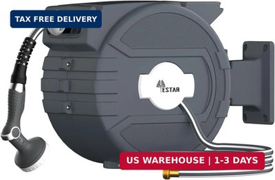 Retractable Garden Hose Reel 1/2 in x65 ft, Garden Water Hose Reel with 10- Func