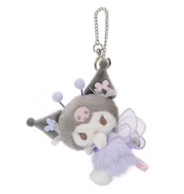 New Kuromi Plush Key Fob Keychain Angel Fairy Fly Satin Clip Bag Tote Toy Purple