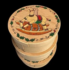 Vintage Christmas Holiday Wooden Nesting Boxes Set of Three With Rocking