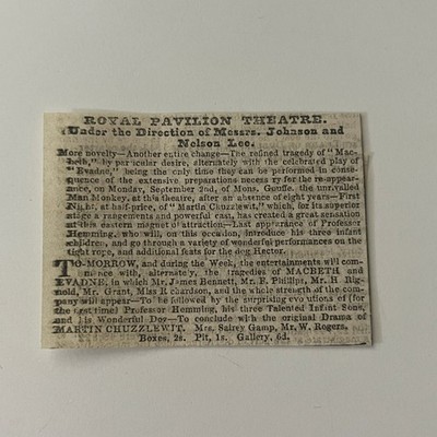 Royal Pavilion Theatre Messrs. Johnson & Nelson Lee 1844 London Clipping SAI5-S6