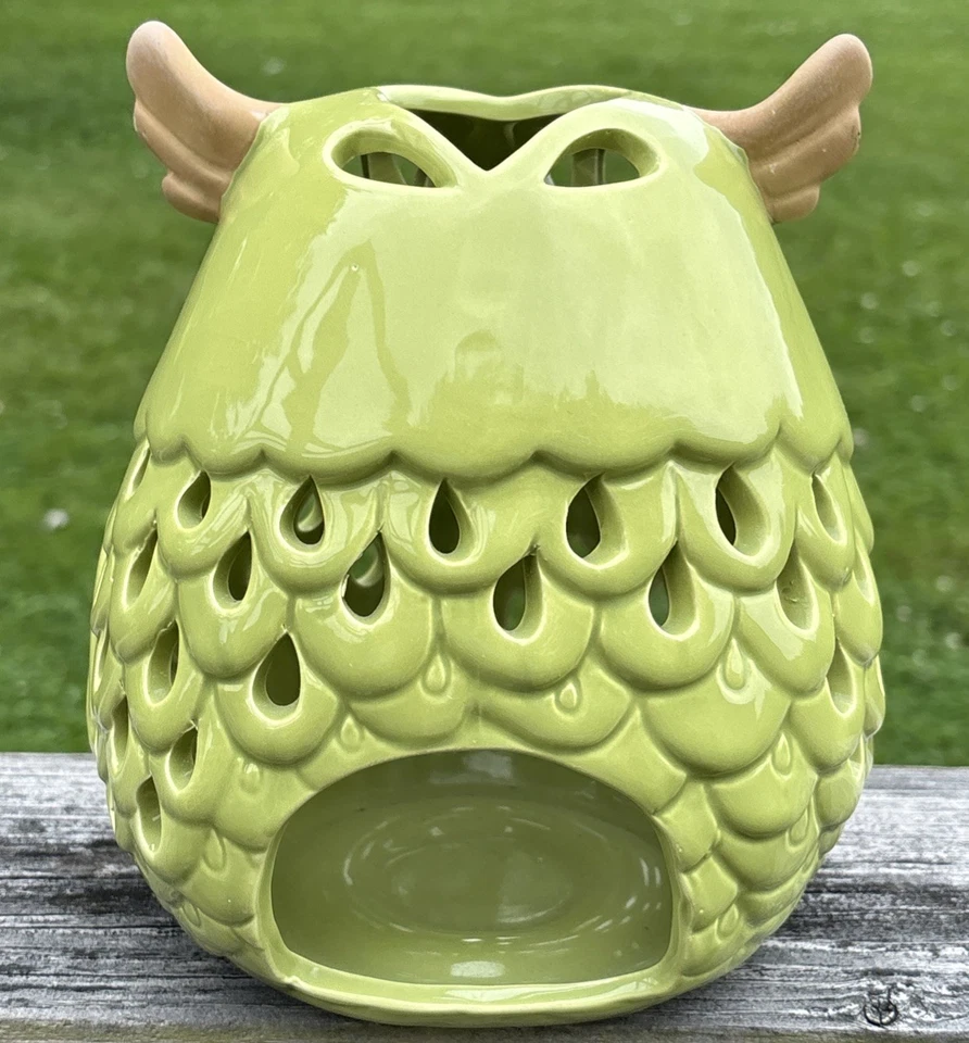 Suporte de vela coruja lanterna votiva luz de chá celeiro coruja cerâmica verde 8 polegadas - Imagem 4 de 4