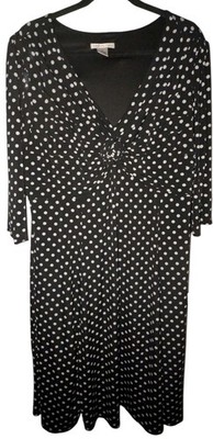 Amanda Lane Polka Dot Dress Plus Size 3X Black White Faux Knot Knee Length EUC