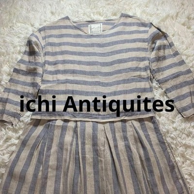 Ichi Antiquites Linen Striped Border Dress Color Beige Free Size Used From Japan