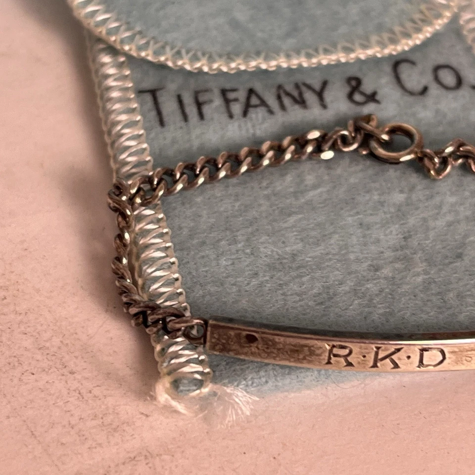 Tiffany & Co. prata esterlina 5,75" identificação pequena Pulseira de corrente micro elos R.D.K. - Imagem 4 de 4
