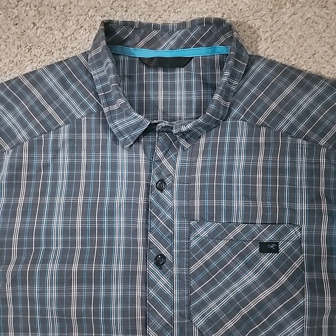 ARC'TERYX Arcteryx Camicia Uomo Grande Blu Grigio Plaid Peakline Performance Bottoni (Q1)