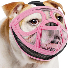 Pink Size L English Bulldog Muzzle Mesh Short Snout Dog Anti Eating FlatFaced