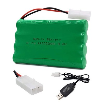   9.6V RC Battery Pack, 1000mAh AA Rechargeable Ni-Cd Battery Pack with Charg...
