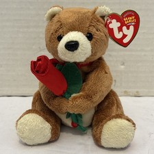 Pre-Owned/Used*Ty Beanie Baby Always the Sitting Brown Bear Holding Rose