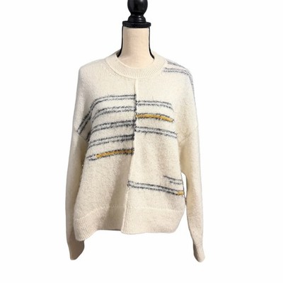 CLOSED Women's Cream Striped Alpaca Wool Blend Crewneck Sweater Sz L Cozy Soft
