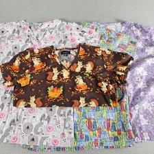 Lot 4 Women Scrub Tops Landau Peaches UA Scrubs Animal Print XS S Dog Cat Bunny
