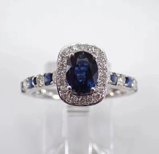 2Ct Oval Cut Lab Created Blue Sapphire Halo Wedding Ring 14k White Gold Plated