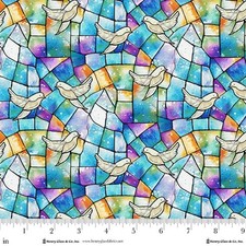 Faith in Full Color Turquoise/Multi Cotton Fabric