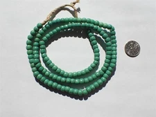 Antique Venetian Pony size glass Trade Beads, Green- 5.5-6mm - Strand