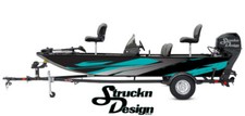 Retro Cyan Grey Tech Lines Black Vinyl Graphic Decal Kit Fish Boat Wrap USA