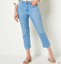 Susan Graver Petite Stretch Denim Straight Leg Crop Jean Light Wash 8P A494429