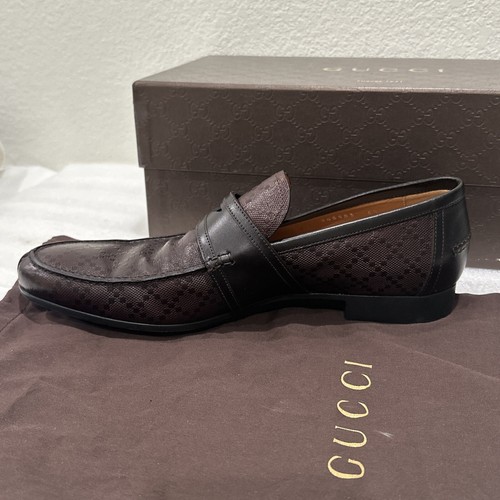 Mens Brown Leather Gucci Diamanté Loafers Sz 7US / 6.5G Made In ITALY - Picture 4 of 18