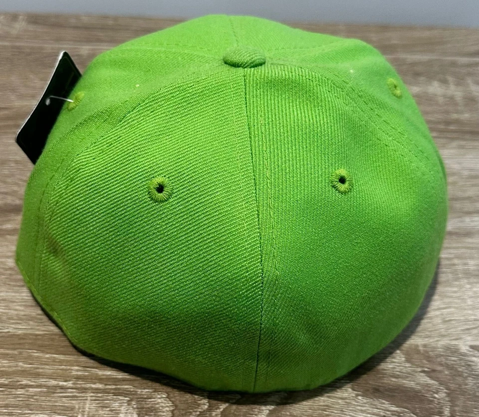 Ethos plain fitted cap, lime green flat peak cap, premium imported from U.S.A - image 2 of 4